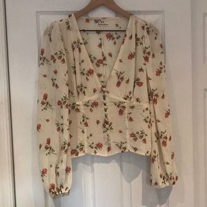 REFORMATION rose print cream color top